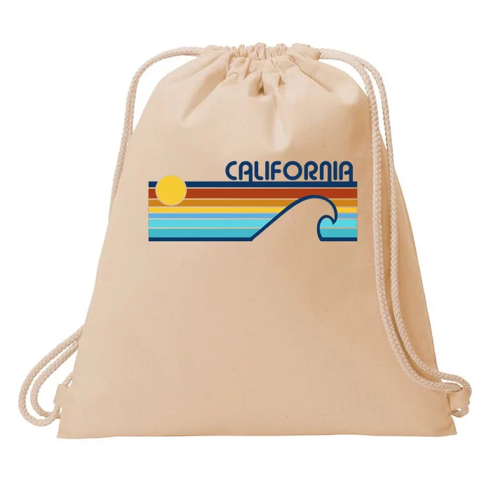 California Retro Sunset Beach Drawstring Bag