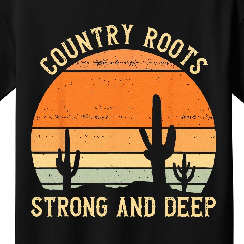 Country Roots Strong And Deep Retro Southern Cowboy Western Kids T-Shirt