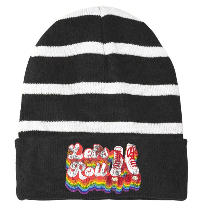 Cool Roller Skating Skate 1970S Retro Striped Beanie with Solid Band