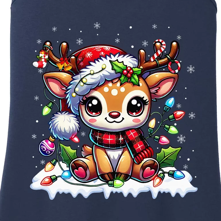 Cute Reindeer Santa Christmas 2024 Xmas Ladies Essential Tank