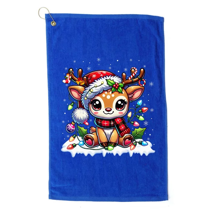 Cute Reindeer Santa Christmas 2024 Xmas Platinum Collection Golf Towel