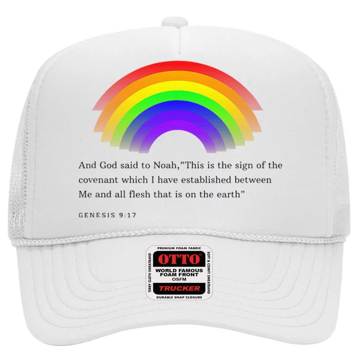 Christian Rainbow Scripture High Crown Mesh Trucker Hat