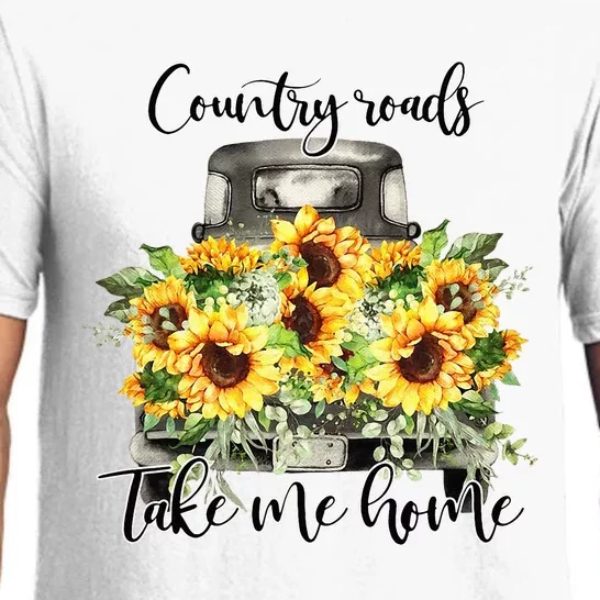 Country Roads Sunflowers Truck Country Vibe Take Me Home Pajama Set