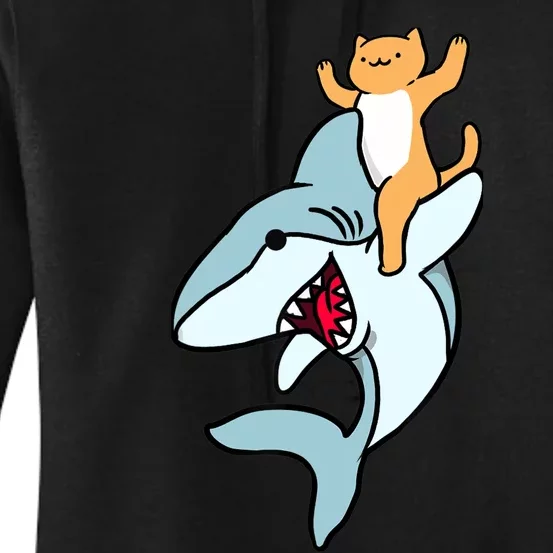 Cat Riding Shark Women's Pullover Hoodie