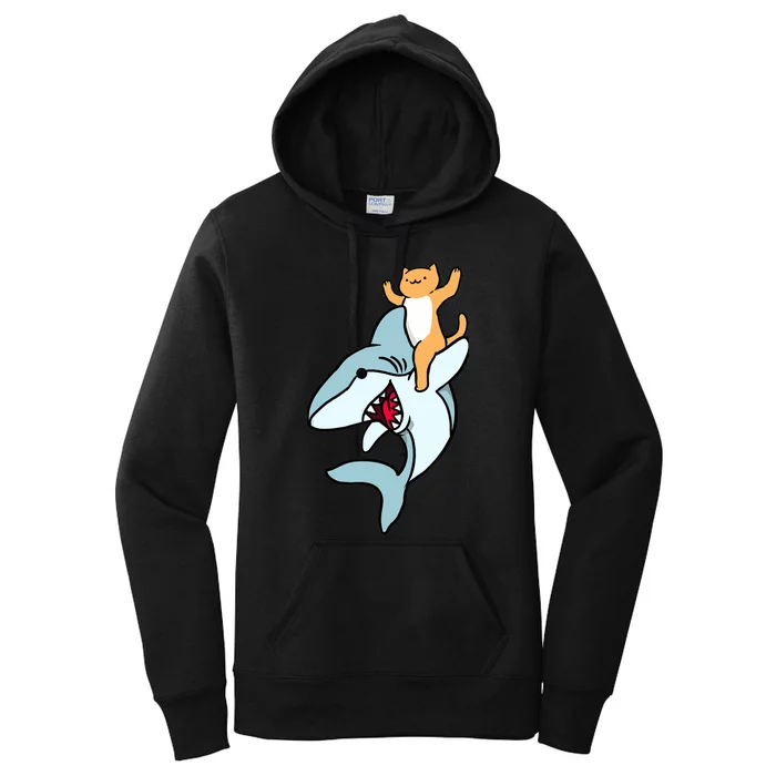 Cat Riding Shark Women's Pullover Hoodie