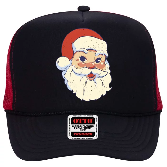 Cute Retro Santa Claus Holiday High Crown Mesh Trucker Hat