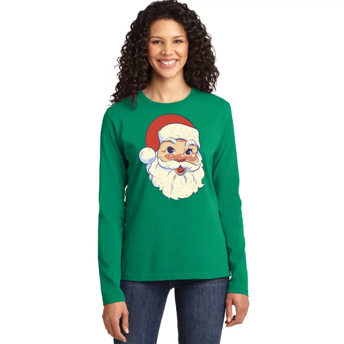 Cute Retro Santa Claus Holiday Ladies Long Sleeve Shirt