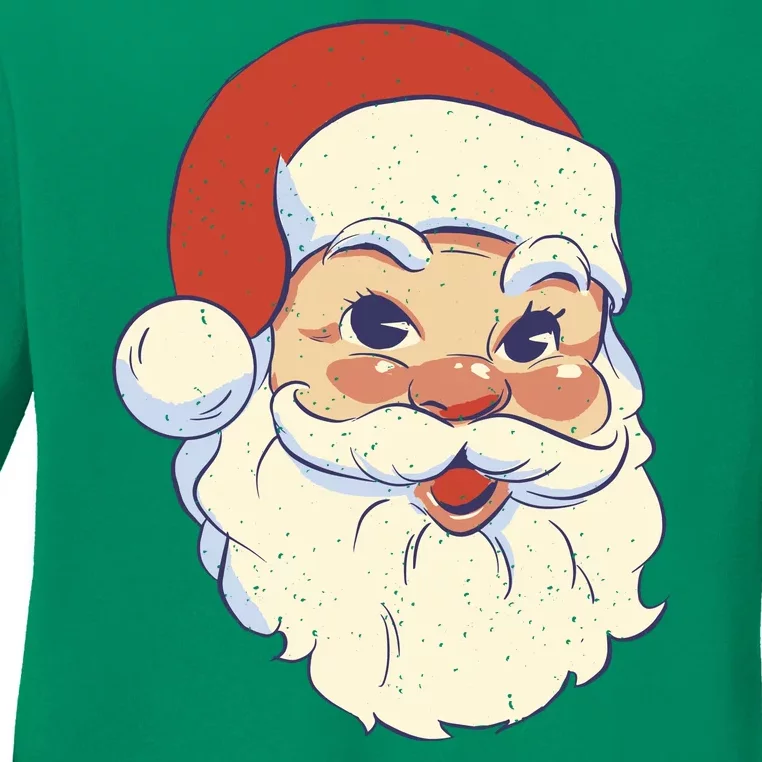 Cute Retro Santa Claus Holiday Ladies Long Sleeve Shirt