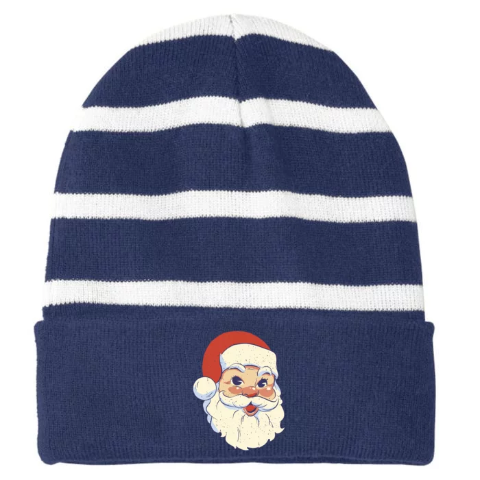 Cute Retro Santa Claus Holiday Striped Beanie with Solid Band