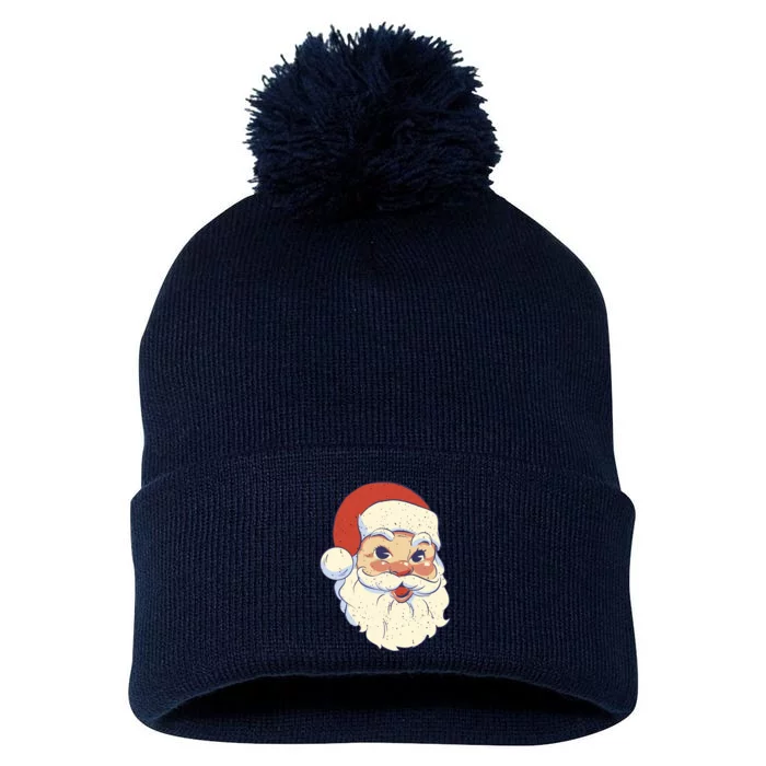 Cute Retro Santa Claus Holiday Pom Pom 12in Knit Beanie