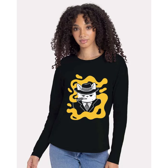 Cool Retro Style Gangster Mob Boss Cat Cigar Womens Cotton Relaxed Long Sleeve T-Shirt