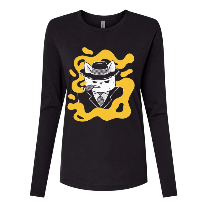 Cool Retro Style Gangster Mob Boss Cat Cigar Womens Cotton Relaxed Long Sleeve T-Shirt