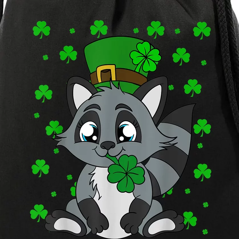 Cute Raccoon Shamrocks Saint Patrick's Day Drawstring Bag