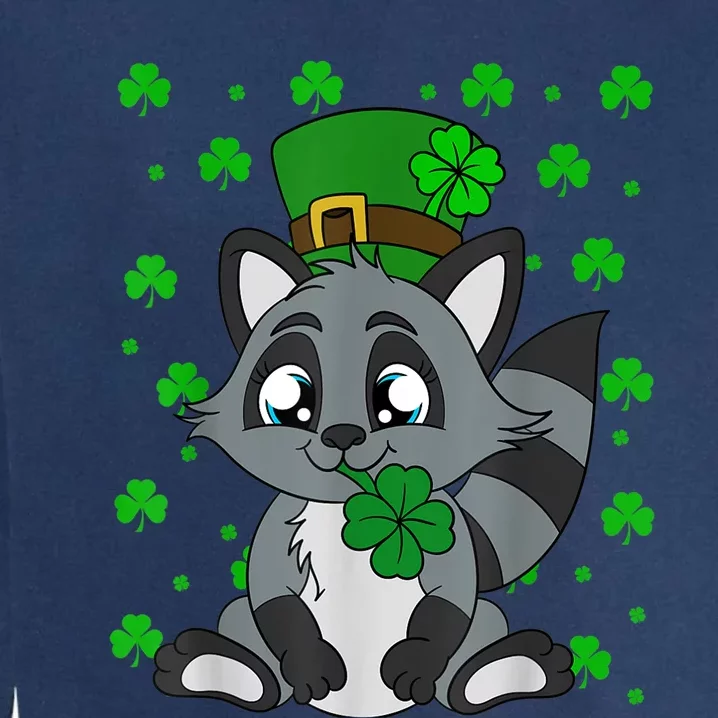 Cute Raccoon Shamrocks Saint Patrick's Day Garment-Dyed Sweatshirt