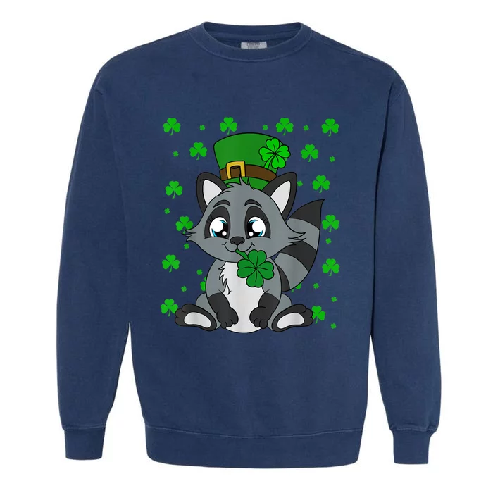 Cute Raccoon Shamrocks Saint Patrick's Day Garment-Dyed Sweatshirt