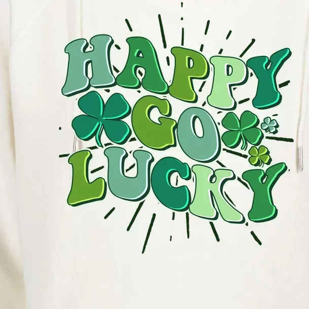 Cute Retro St Patrick's Day Happy Go Lucky Womens Funnel Neck Pullover Hood