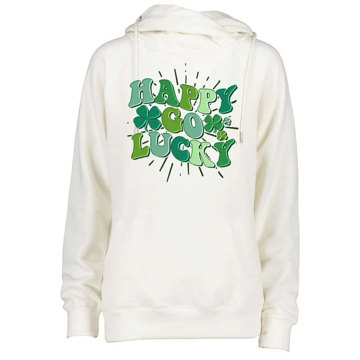 Cute Retro St Patrick's Day Happy Go Lucky Womens Funnel Neck Pullover Hood