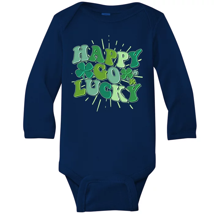 Cute Retro St Patrick's Day Happy Go Lucky Baby Long Sleeve Bodysuit