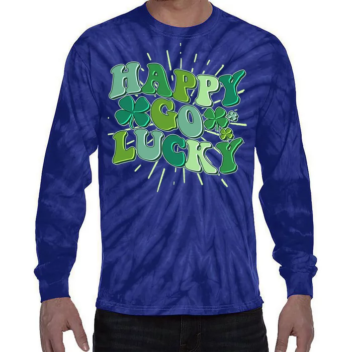 Cute Retro St Patrick's Day Happy Go Lucky Tie-Dye Long Sleeve Shirt