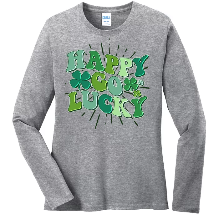 Cute Retro St Patrick's Day Happy Go Lucky Ladies Long Sleeve Shirt