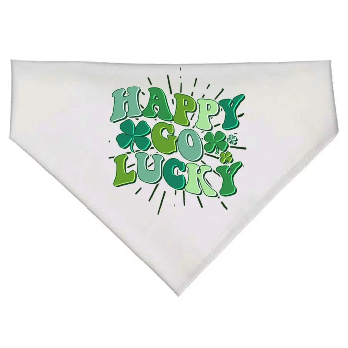 Cute Retro St Patrick's Day Happy Go Lucky USA-Made Doggie Bandana