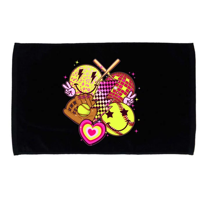 Cute Retro Softball Baseball Smiley Emoji Microfiber Hand Towel