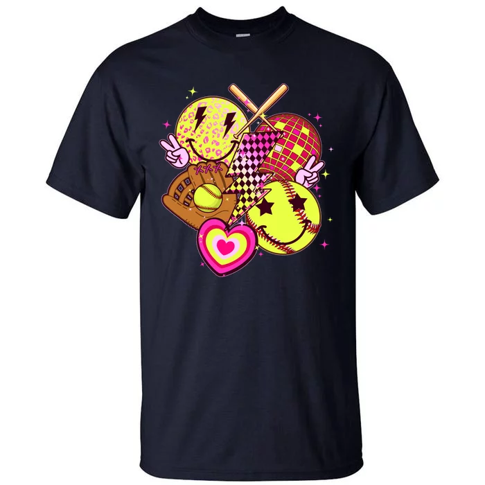 Cute Retro Softball Baseball Smiley Emoji Tall T-Shirt