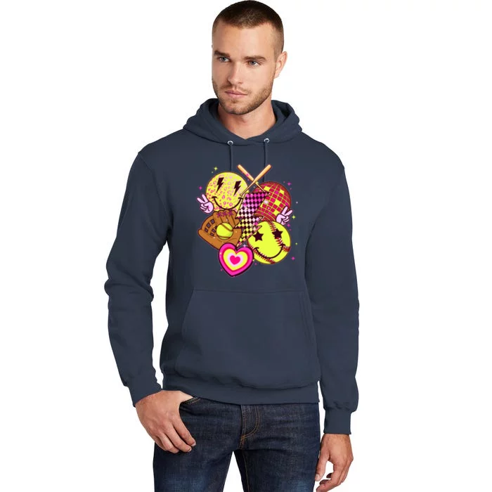 Cute Retro Softball Baseball Smiley Emoji Tall Hoodie