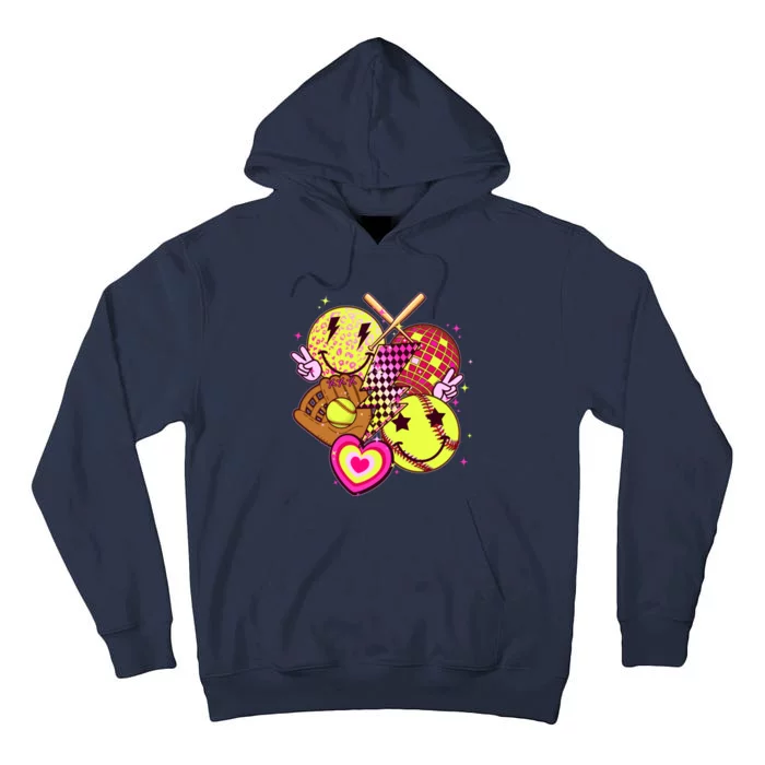 Cute Retro Softball Baseball Smiley Emoji Tall Hoodie