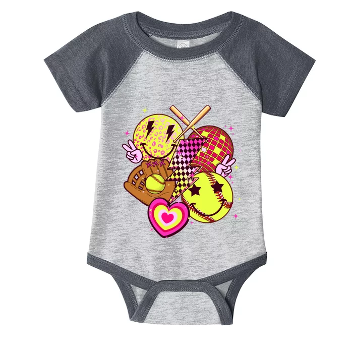 Cute Retro Softball Baseball Smiley Emoji Infant Baby Jersey Bodysuit