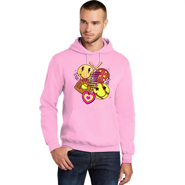 Cute Retro Softball Baseball Smiley Emoji Hoodie