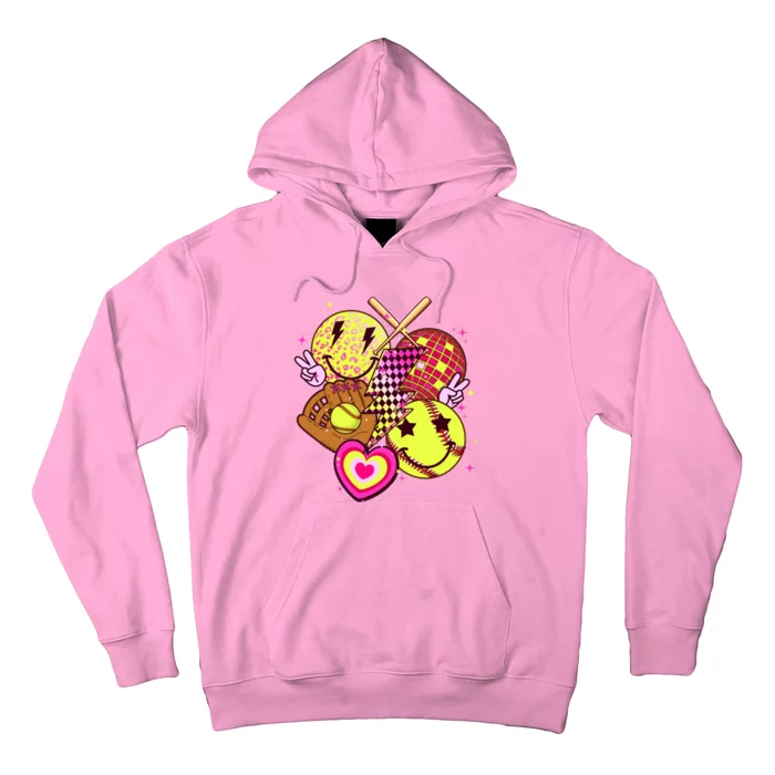 Cute Retro Softball Baseball Smiley Emoji Hoodie