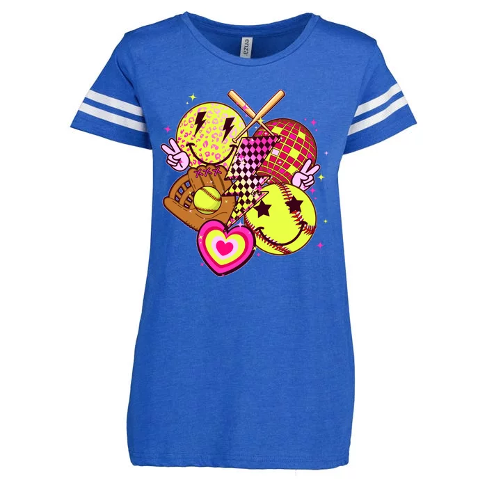 Cute Retro Softball Baseball Smiley Emoji Enza Ladies Jersey Football T-Shirt