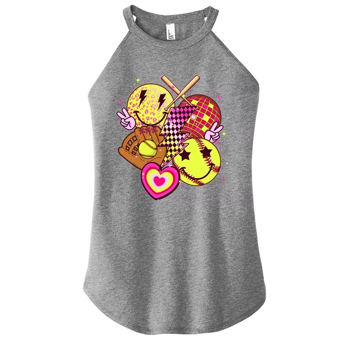 Cute Retro Softball Baseball Smiley Emoji Women’s Perfect Tri Rocker Tank