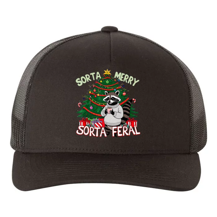 Christmas Raccoon Sorta Merry Sorta Santa Feral Xmas Yupoong Adult 5-Panel Trucker Hat