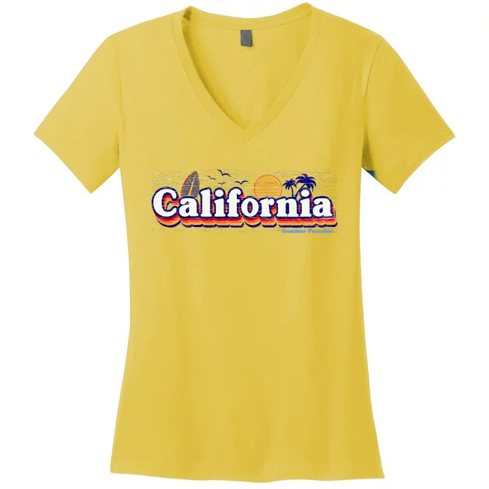 California Retro Summer Paradise Women's V-Neck T-Shirt