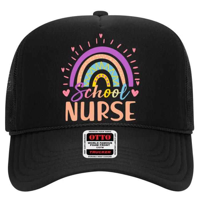 Cute Rainbow School Nurse High Crown Mesh Trucker Hat