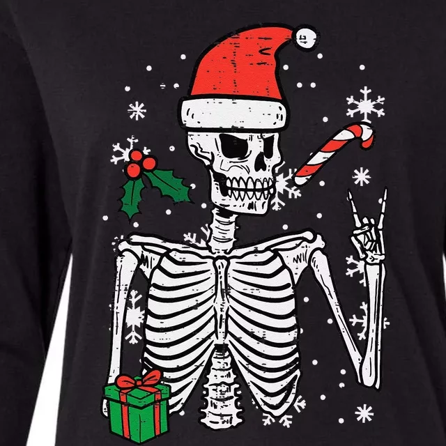 Christmas Rocker Skeleton Santa Rock Hand Xmas Funny Cute Womens Cotton Relaxed Long Sleeve T-Shirt