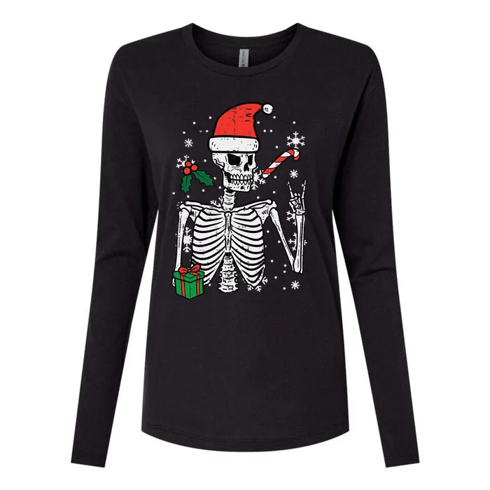 Christmas Rocker Skeleton Santa Rock Hand Xmas Funny Cute Womens Cotton Relaxed Long Sleeve T-Shirt