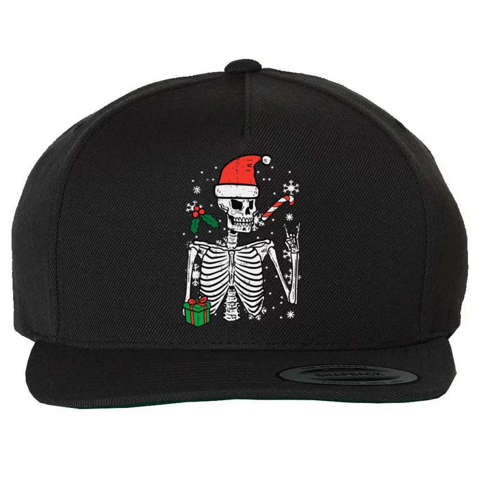 Christmas Rocker Skeleton Santa Rock Hand Xmas Funny Cute Wool Snapback Cap