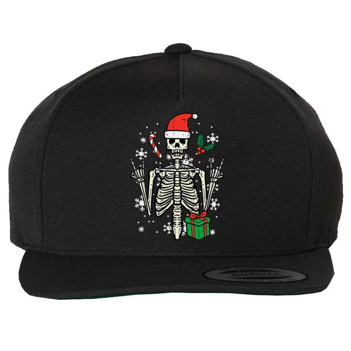 Christmas Rocker Skeleton Santa Rock Hand Xmas Funny Wool Snapback Cap