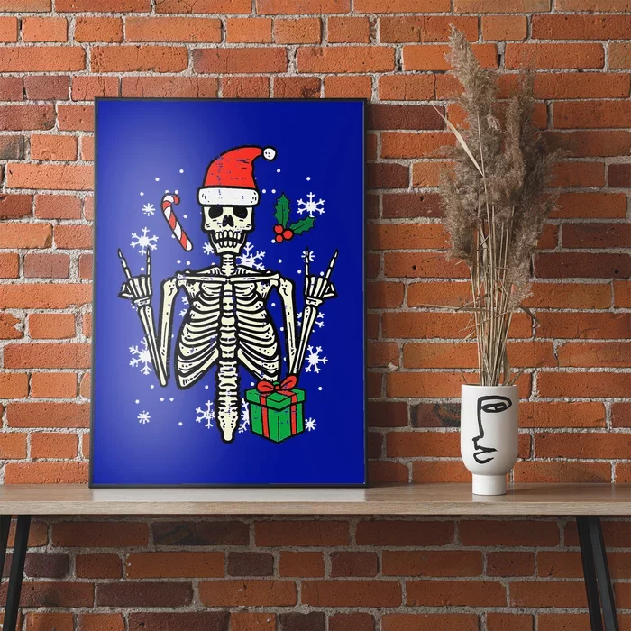 Christmas Rocker Skeleton Santa Rock Hand Xmas Funny Poster