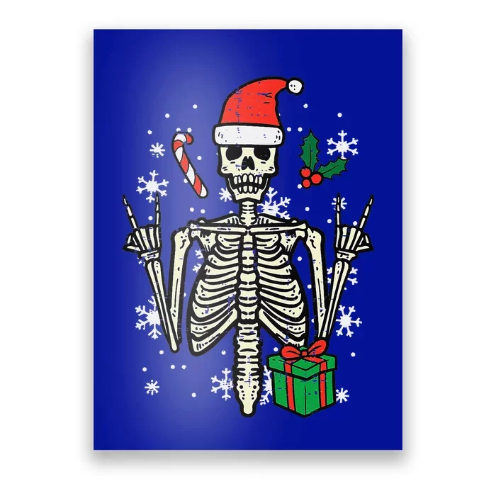 Christmas Rocker Skeleton Santa Rock Hand Xmas Funny Poster