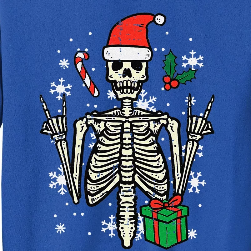 Christmas Rocker Skeleton Santa Rock Hand Xmas Funny Tall Sweatshirt