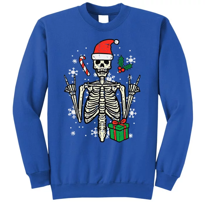 Christmas Rocker Skeleton Santa Rock Hand Xmas Funny Tall Sweatshirt