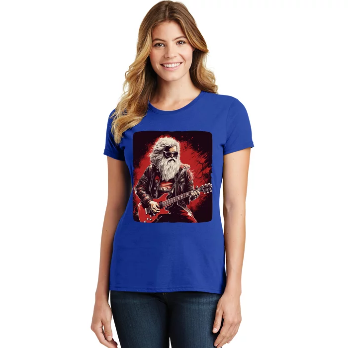 Cool Rocker Santa Claus For Christmas Rock Music Lovers Gift Women's T-Shirt