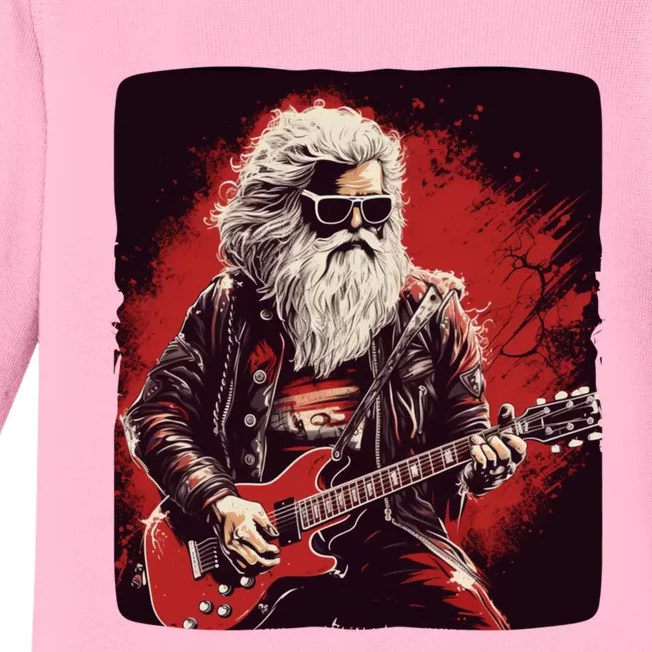 Cool Rocker Santa Claus For Christmas Rock Music Lovers Gift Baby Long Sleeve Bodysuit