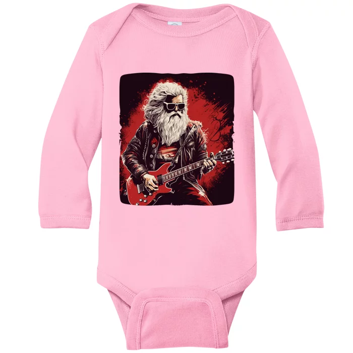 Cool Rocker Santa Claus For Christmas Rock Music Lovers Gift Baby Long Sleeve Bodysuit