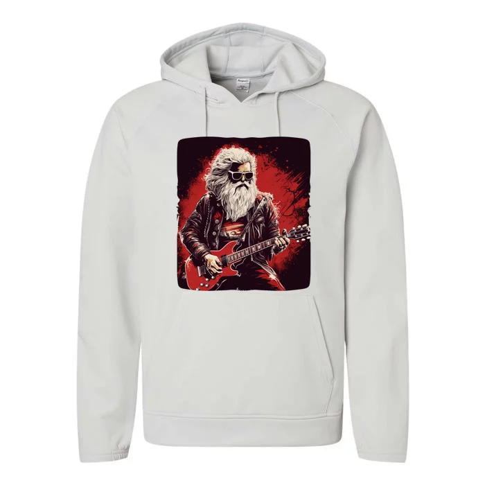 Cool Rocker Santa Claus For Christmas Rock Music Lovers Gift Performance Fleece Hoodie