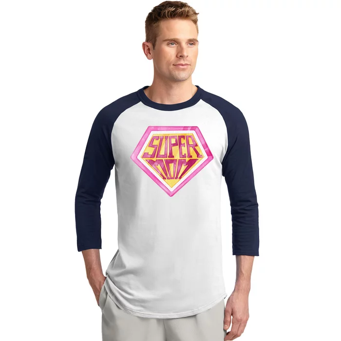 Cute Retro Super Mom Gift For Mother Baseball Sleeve Shirt